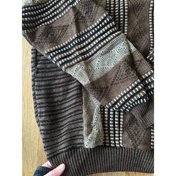 Tosani Vtg Brown Patterned Cosby Sweater Size Large - Picture 3 of 6